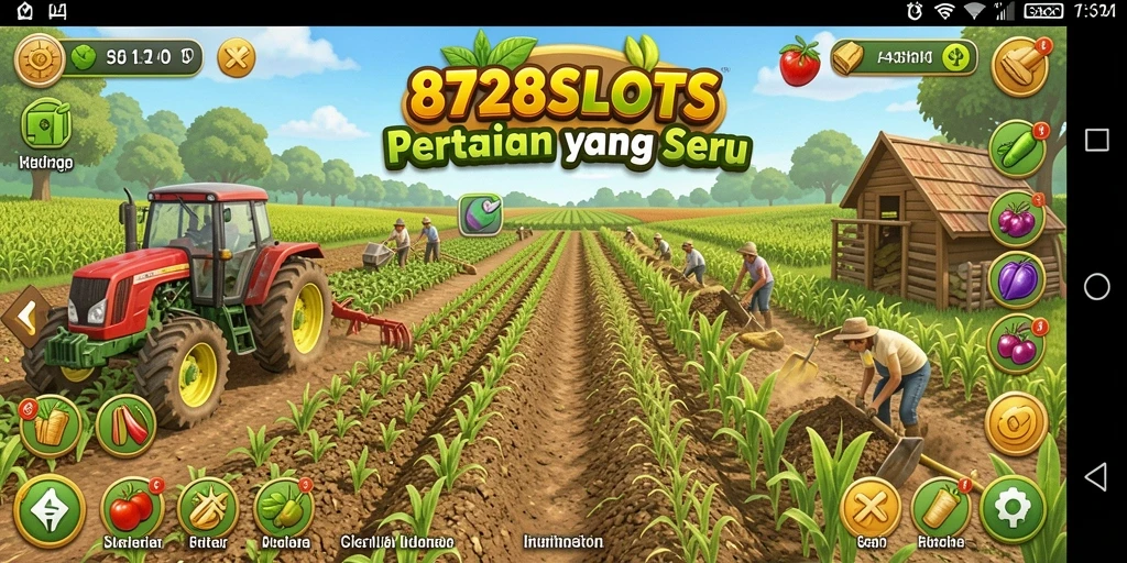 Tampilan gameplay 8728SLOTS yang seru dengan elemen pertanian.