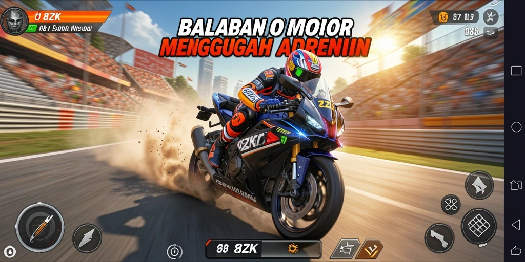 Tampilan utama 8ZK dengan aksi balapan motor yang intens.