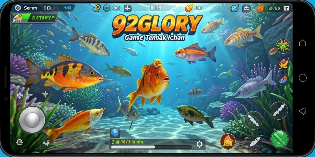 Screenshot gameplay <strong>92GLORY</strong> menampilkan aksi seru dalam menangkap ikan.