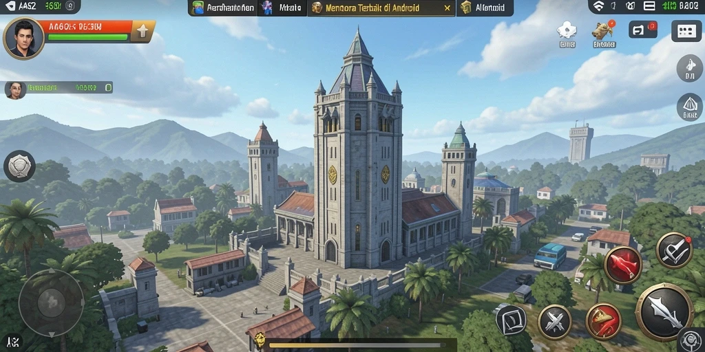 Tangkapan layar gameplay AA62 menunjukkan menara yang kuat melawan gelombang musuh.