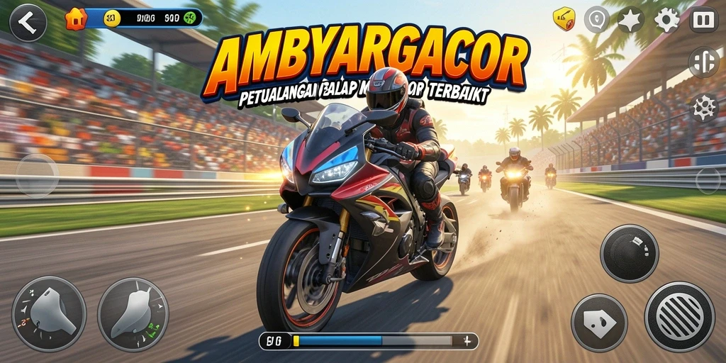 Screenshot gameplay <strong>AMBYARGACOR</strong> menampilkan balapan mendebarkan di trek yang menantang.