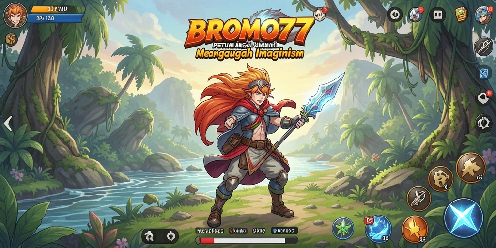 Tampilan gameplay BROMO77 yang penuh aksi dan karakter anime.