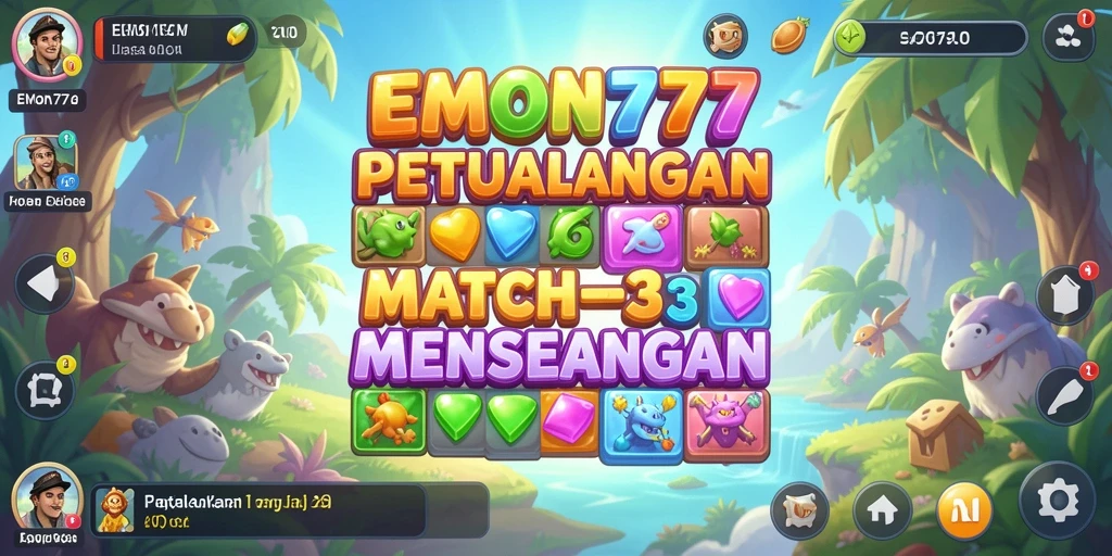 Screenshot gameplay <strong>EMON777</strong> menunjukkan keseruan mencocokkan permata berwarna-warni.