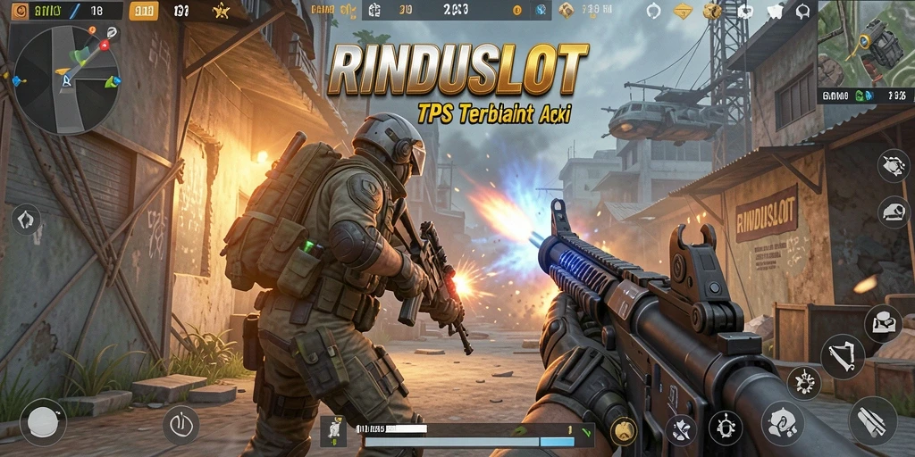 Tampilan gameplay RINDUSLOT yang seru dengan aksi TPS yang mendebarkan.