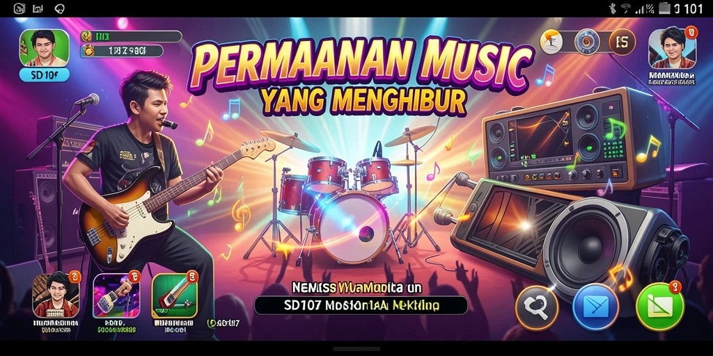 Screenshot menunjukkan gameplay seru di aplikasi SD107 dengan alunan musik.