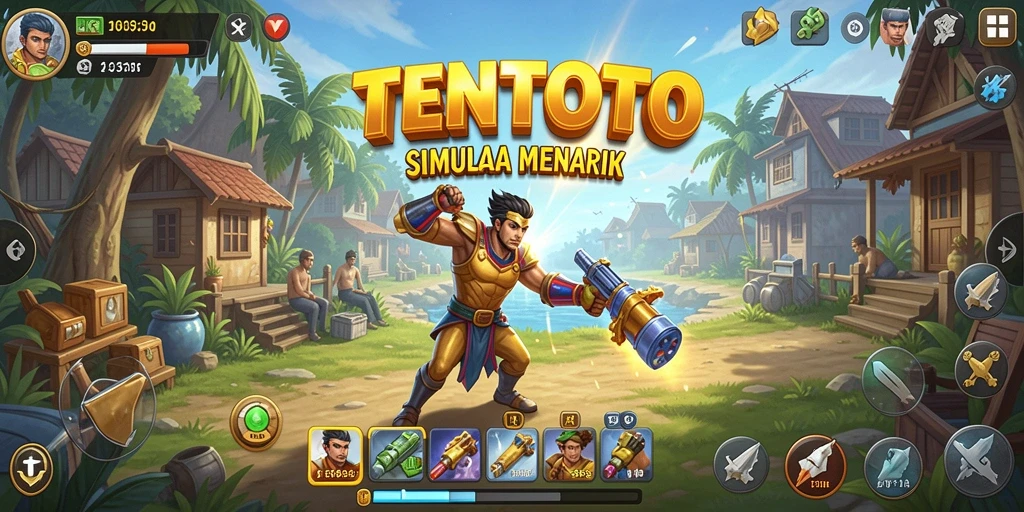 Tangkapan layar utama TENTOTO menampilkan elemen gameplay yang memukau.